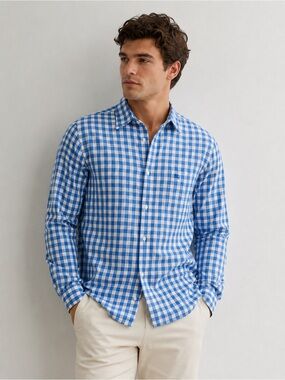 Burberry Dress Shirt checkered button size small check print blue white cotton
